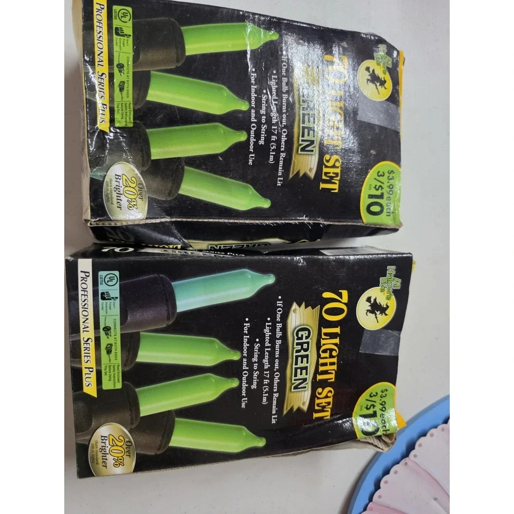 Vtg Lot 2 All Hallow's Eve 140 Count Green String Lights, Halloween Theme,  Wire